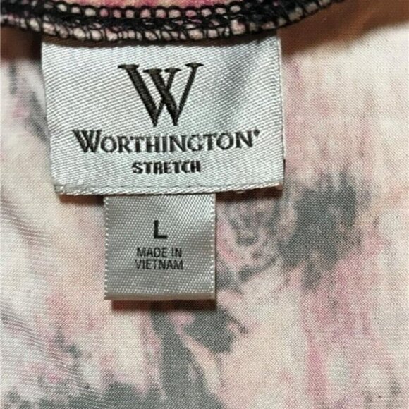 Worthington L Pink-Black-Cream Splash Print Scoop Neckline Short Sleeve Blouse - Picture 6 of 6
